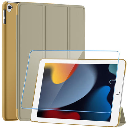 SUPFINE for 10.2 Inch iPad 9th Generation Case 2021, with [ Glass Screen Protector ]/ iPad 8th/7th Generation Case 2020/2019, Slim Stand Translucent Back Shell Cover, Black - 7DAY'S