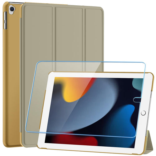 SUPFINE for 10.2 Inch iPad 9th Generation Case 2021, with [ Glass Screen Protector ]/ iPad 8th/7th Generation Case 2020/2019, Slim Stand Translucent Back Shell Cover, Black - 7DAY'S