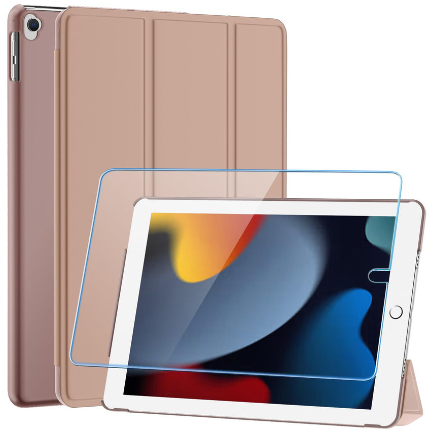 SUPFINE for 10.2 Inch iPad 9th Generation Case 2021, with [ Glass Screen Protector ]/ iPad 8th/7th Generation Case 2020/2019, Slim Stand Translucent Back Shell Cover, Black - 7DAY'S
