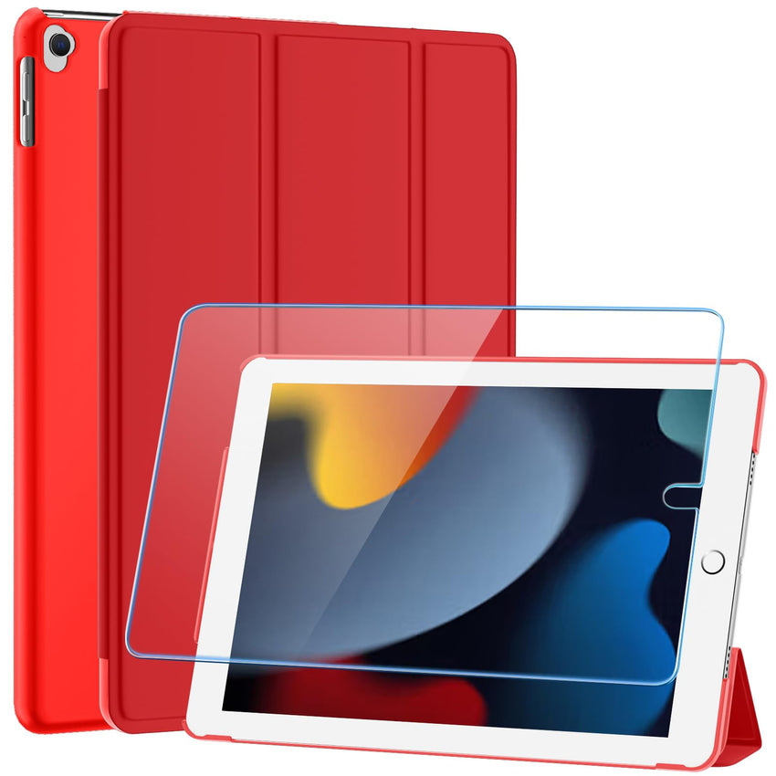 SUPFINE for 10.2 Inch iPad 9th Generation Case 2021, with [ Glass Screen Protector ]/ iPad 8th/7th Generation Case 2020/2019, Slim Stand Translucent Back Shell Cover, Black - 7DAY'S