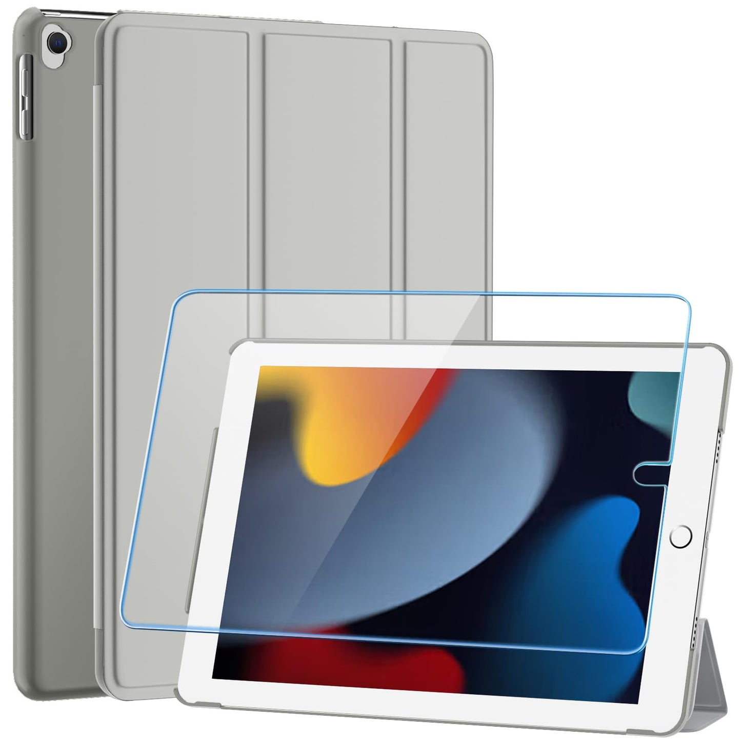 SUPFINE for 10.2 Inch iPad 9th Generation Case 2021, with [ Glass Screen Protector ]/ iPad 8th/7th Generation Case 2020/2019, Slim Stand Translucent Back Shell Cover, Black - 7DAY'S