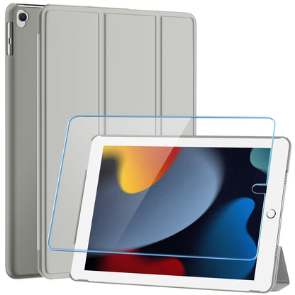 SUPFINE for 10.2 Inch iPad 9th Generation Case 2021, with [ Glass Screen Protector ]/ iPad 8th/7th Generation Case 2020/2019, Slim Stand Translucent Back Shell Cover, Black - 7DAY'S