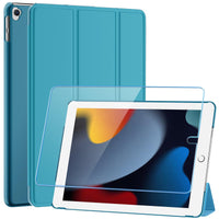 SUPFINE for 10.2 Inch iPad 9th Generation Case 2021, with [ Glass Screen Protector ]/ iPad 8th/7th Generation Case 2020/2019, Slim Stand Translucent Back Shell Cover, Black - 7DAY'S