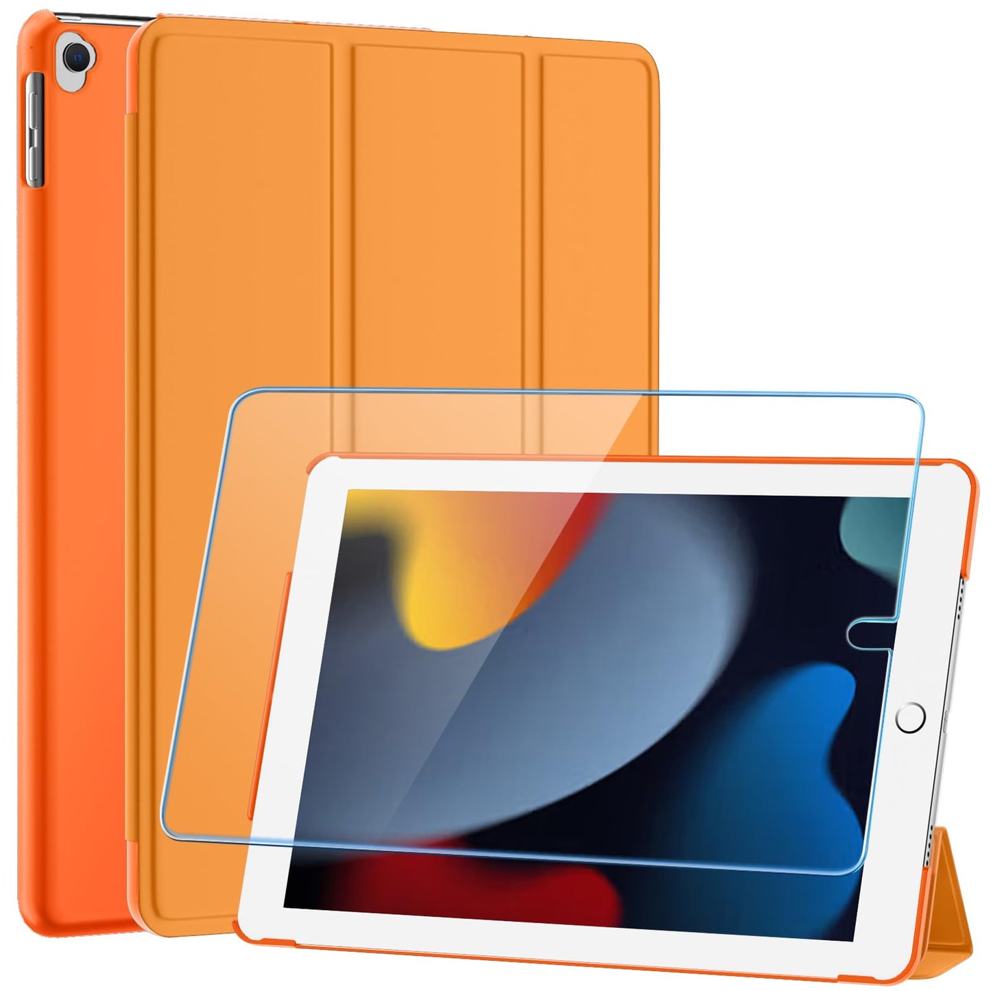 SUPFINE for 10.2 Inch iPad 9th Generation Case 2021, with [ Glass Screen Protector ]/ iPad 8th/7th Generation Case 2020/2019, Slim Stand Translucent Back Shell Cover, Black - 7DAY'S