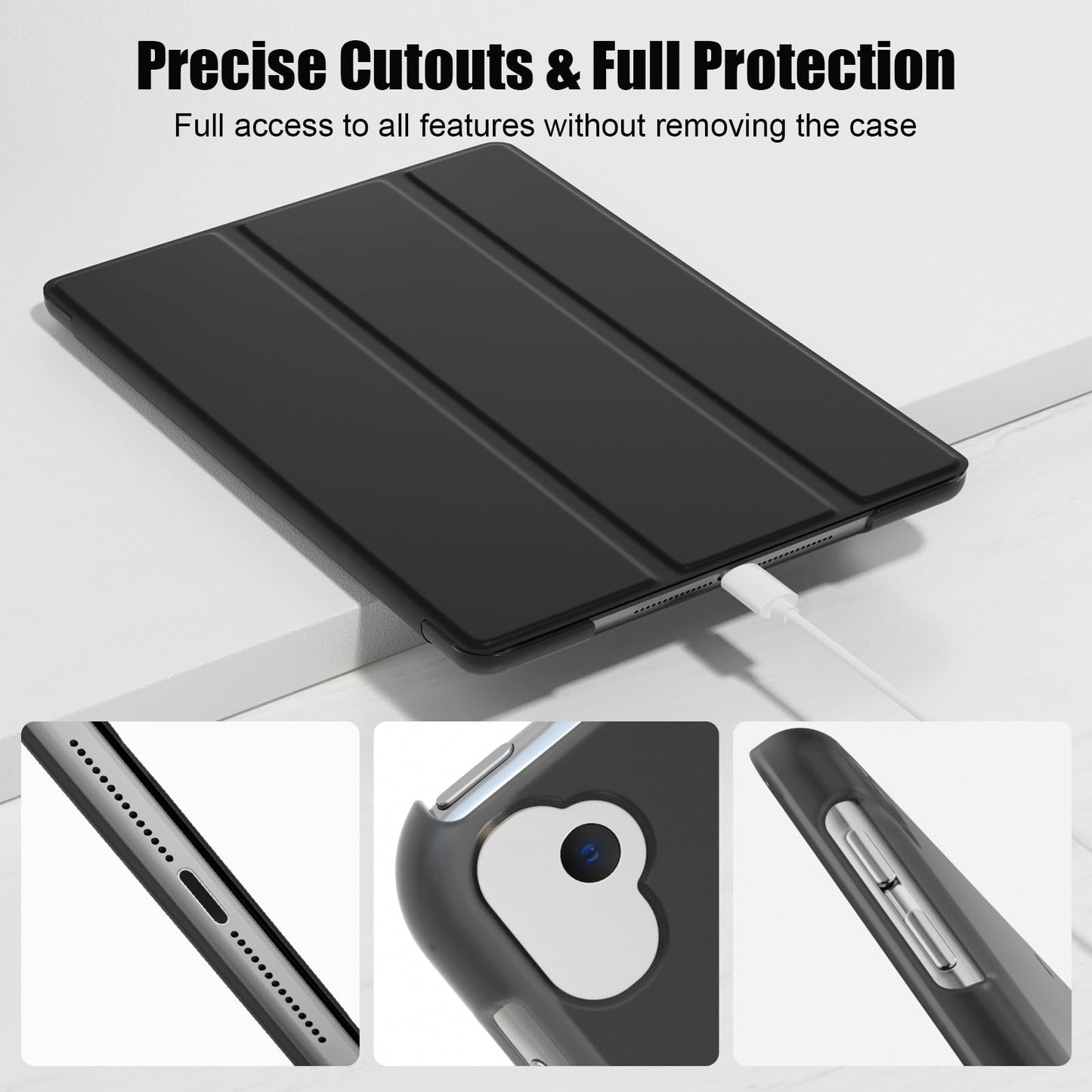 SUPFINE for 10.2 Inch iPad 9th Generation Case 2021, with [ Glass Screen Protector ]/ iPad 8th/7th Generation Case 2020/2019, Slim Stand Translucent Back Shell Cover, Black - 7DAY'S