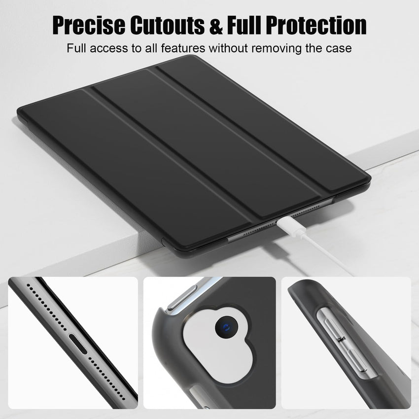 SUPFINE for 10.2 Inch iPad 9th Generation Case 2021, with [ Glass Screen Protector ]/ iPad 8th/7th Generation Case 2020/2019, Slim Stand Translucent Back Shell Cover, Black - 7DAY'S