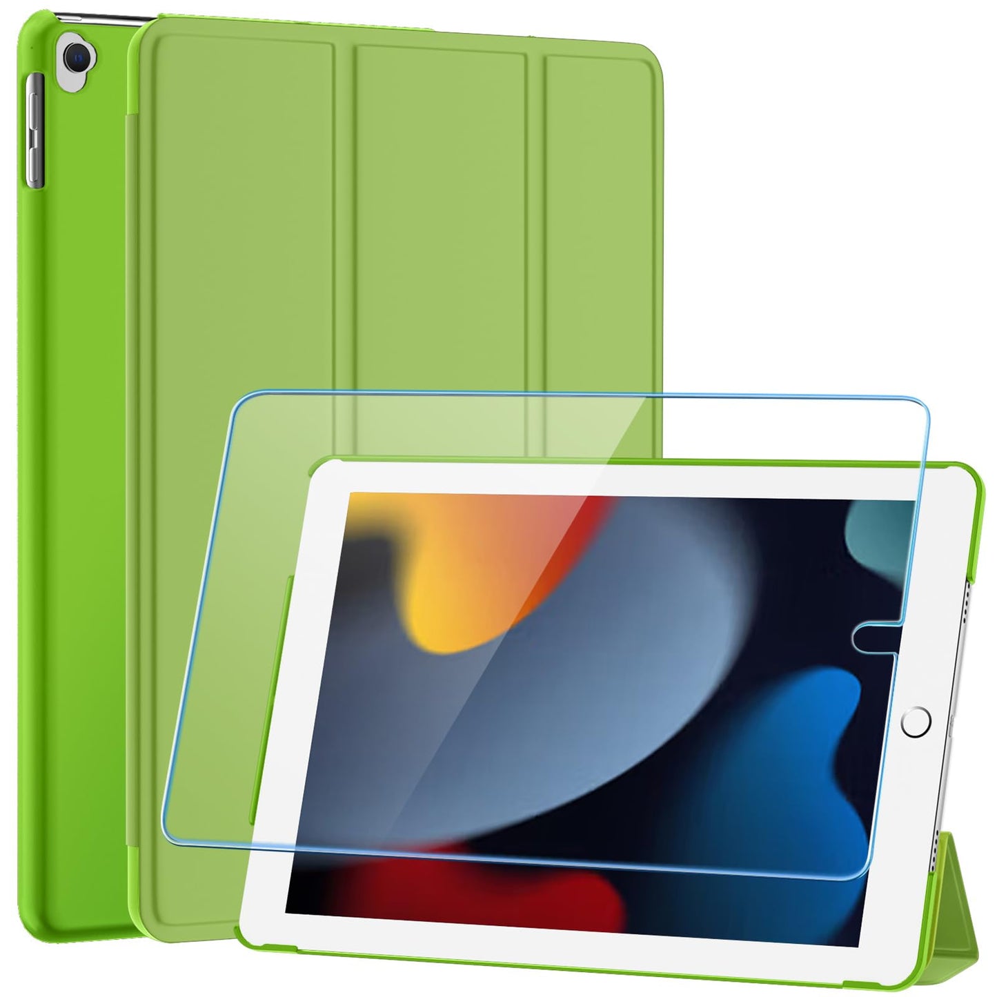 SUPFINE for 10.2 Inch iPad 9th Generation Case 2021, with [ Glass Screen Protector ]/ iPad 8th/7th Generation Case 2020/2019, Slim Stand Translucent Back Shell Cover, Black - 7DAY'S