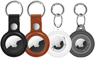 Airtag Holder Waterproof& Keychain Leather,with Air tag Case Protective Tracker with Loop Key Ring for Airtags,for Wallet Luggage Cat Dog Pets,for Item Finder(Multi-Color)