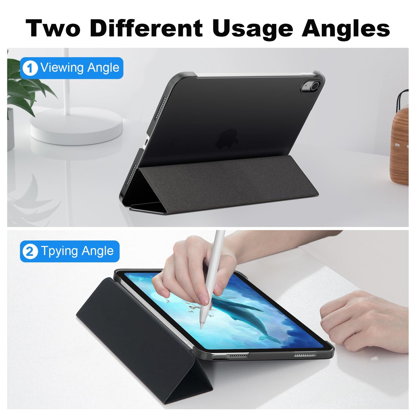 SUPFINE for iPad (A16) 11th Generation Case 11 inch 2025 & iPad 10th Generation Case 10.9 inch 2022, Slim Stand Hard PC Translucent Back Shell Cover (Support Touch ID, Auto Wake/Sleep), Black - 7DAY'S