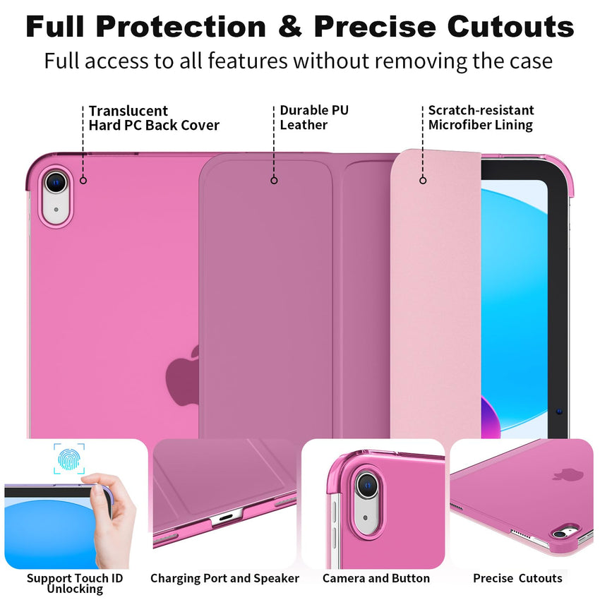 SUPFINE for iPad (A16) 11th Generation Case 11 inch 2025 & iPad 10th Generation Case 10.9 inch 2022, Slim Stand Hard PC Translucent Back Shell Cover (Support Touch ID, Auto Wake/Sleep), Black - 7DAY'S