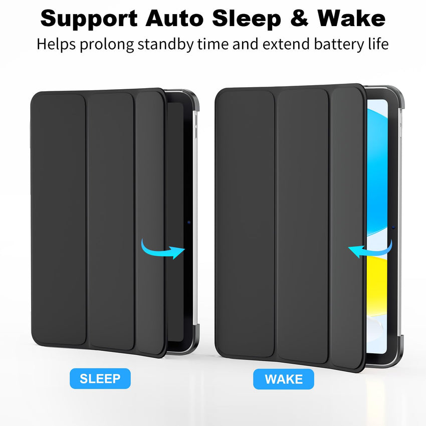 SUPFINE for iPad (A16) 11th Generation Case 11 inch 2025 & iPad 10th Generation Case 10.9 inch 2022, Slim Stand Hard PC Translucent Back Shell Cover (Support Touch ID, Auto Wake/Sleep), Black - 7DAY'S