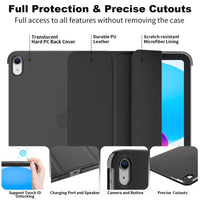 SUPFINE for iPad (A16) 11th Generation Case 11 inch 2025 & iPad 10th Generation Case 10.9 inch 2022, Slim Stand Hard PC Translucent Back Shell Cover (Support Touch ID, Auto Wake/Sleep), Black - 7DAY'S