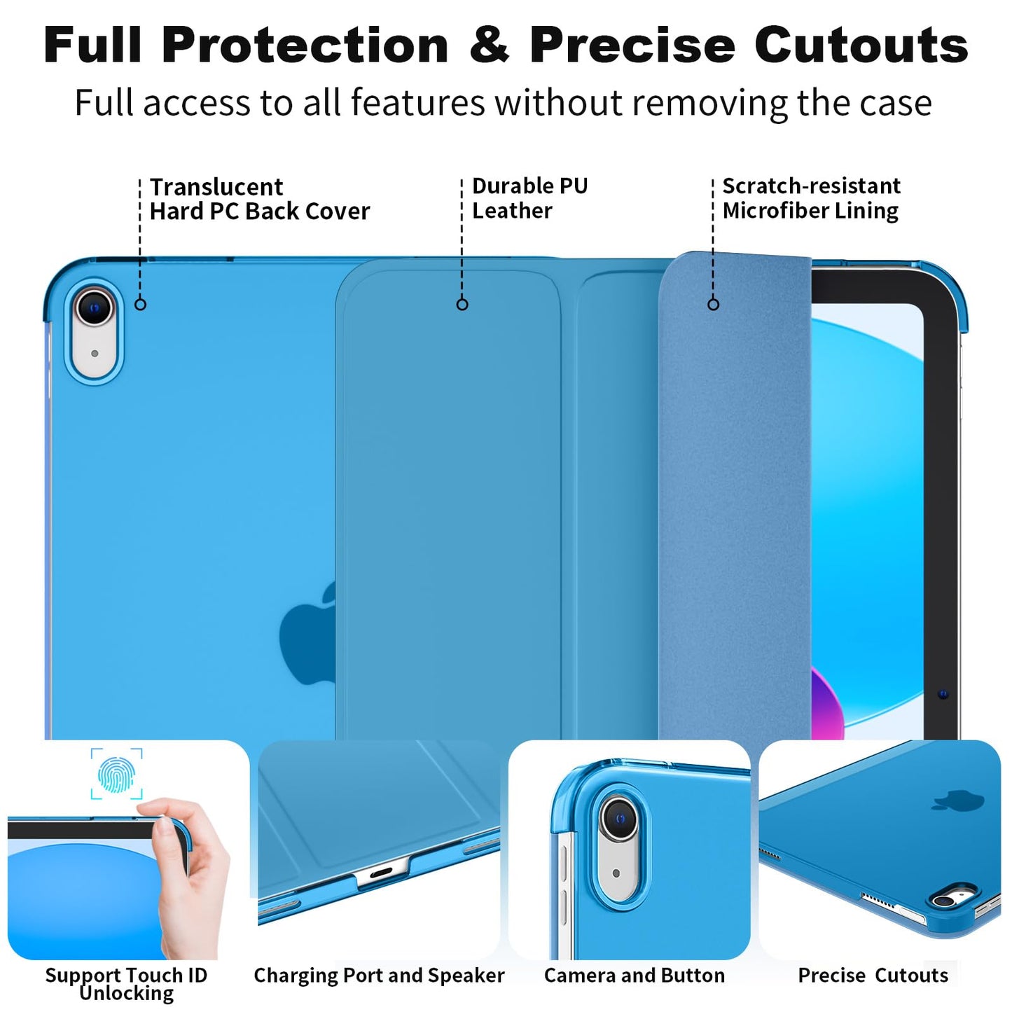 SUPFINE for iPad (A16) 11th Generation Case 11 inch 2025 & iPad 10th Generation Case 10.9 inch 2022, Slim Stand Hard PC Translucent Back Shell Cover (Support Touch ID, Auto Wake/Sleep), Black - 7DAY'S
