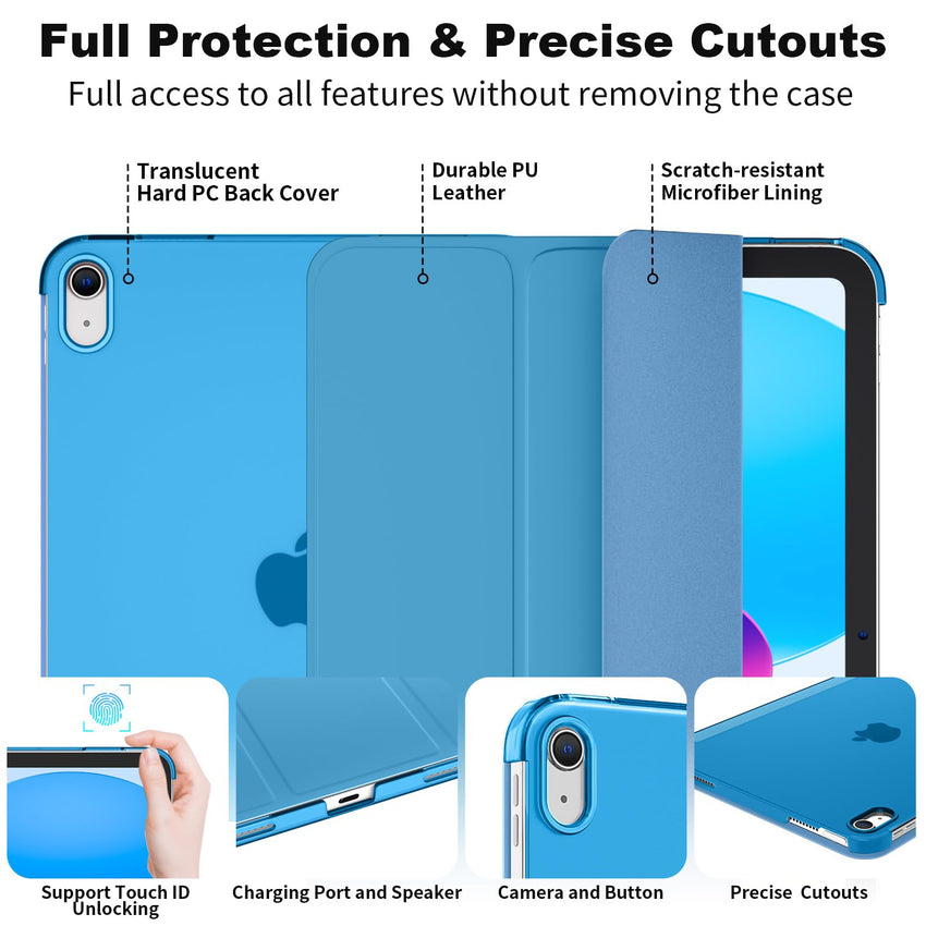SUPFINE for iPad (A16) 11th Generation Case 11 inch 2025 & iPad 10th Generation Case 10.9 inch 2022, Slim Stand Hard PC Translucent Back Shell Cover (Support Touch ID, Auto Wake/Sleep), Black - 7DAY'S
