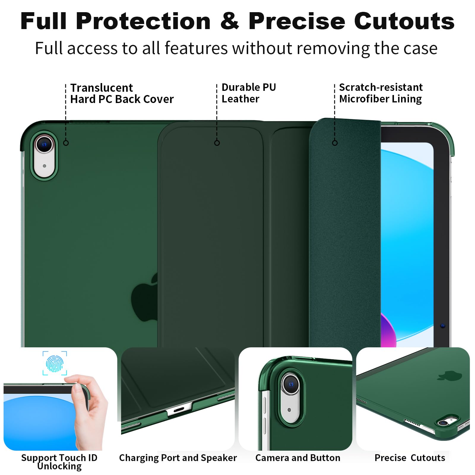SUPFINE for iPad (A16) 11th Generation Case 11 inch 2025 & iPad 10th Generation Case 10.9 inch 2022, Slim Stand Hard PC Translucent Back Shell Cover (Support Touch ID, Auto Wake/Sleep), Black - 7DAY'S