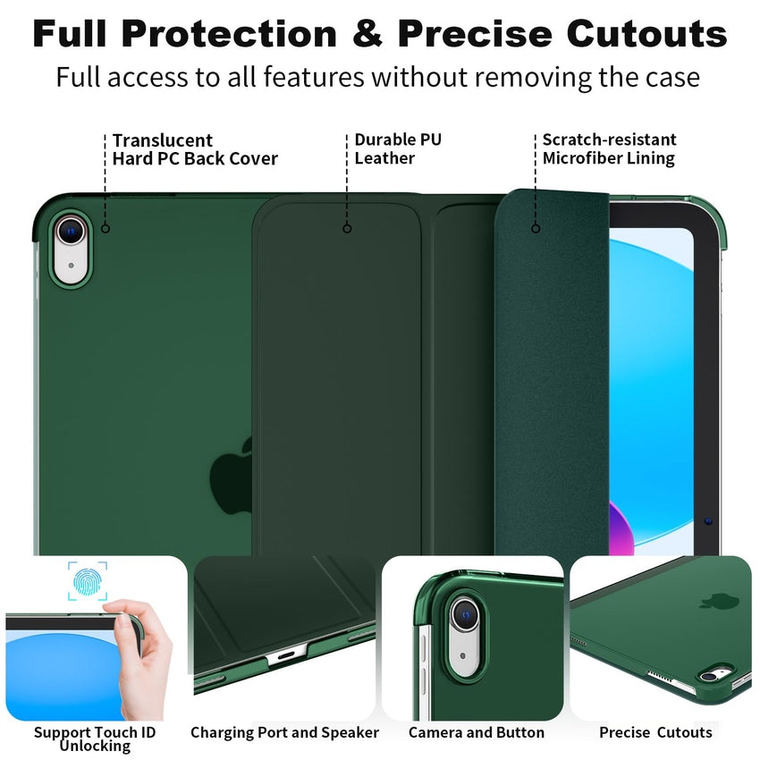 SUPFINE for iPad (A16) 11th Generation Case 11 inch 2025 & iPad 10th Generation Case 10.9 inch 2022, Slim Stand Hard PC Translucent Back Shell Cover (Support Touch ID, Auto Wake/Sleep), Black - 7DAY'S