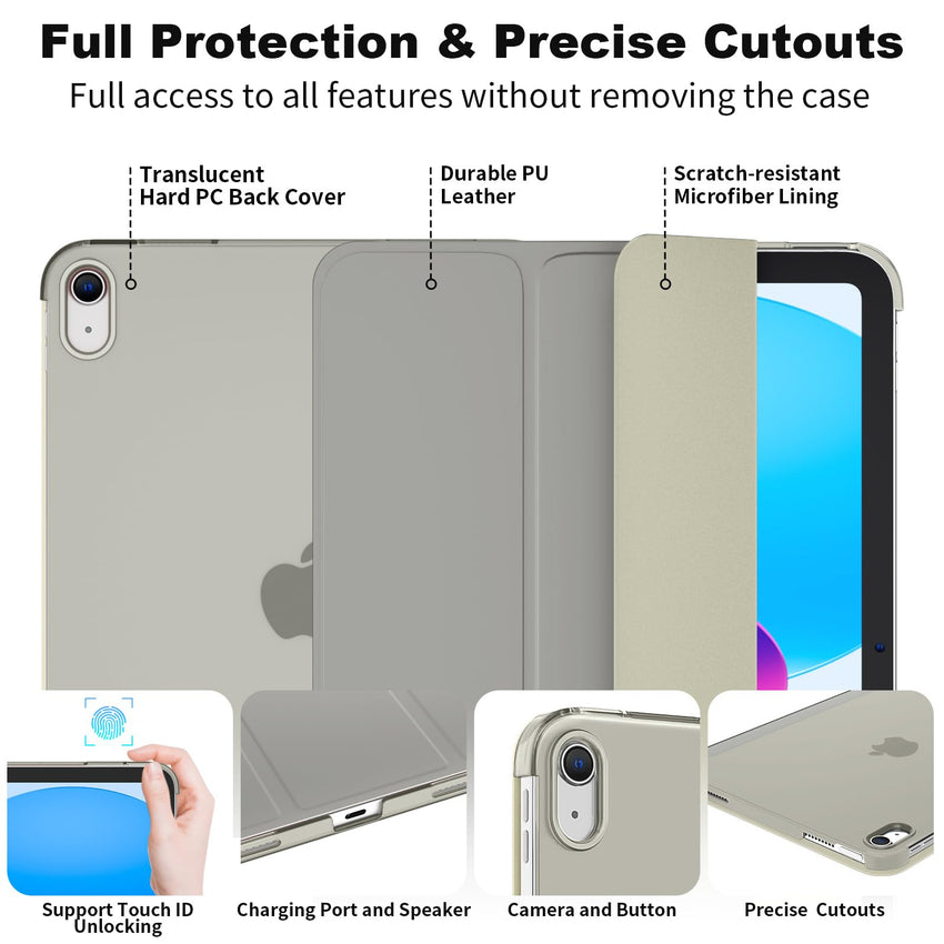 SUPFINE for iPad (A16) 11th Generation Case 11 inch 2025 & iPad 10th Generation Case 10.9 inch 2022, Slim Stand Hard PC Translucent Back Shell Cover (Support Touch ID, Auto Wake/Sleep), Black - 7DAY'S