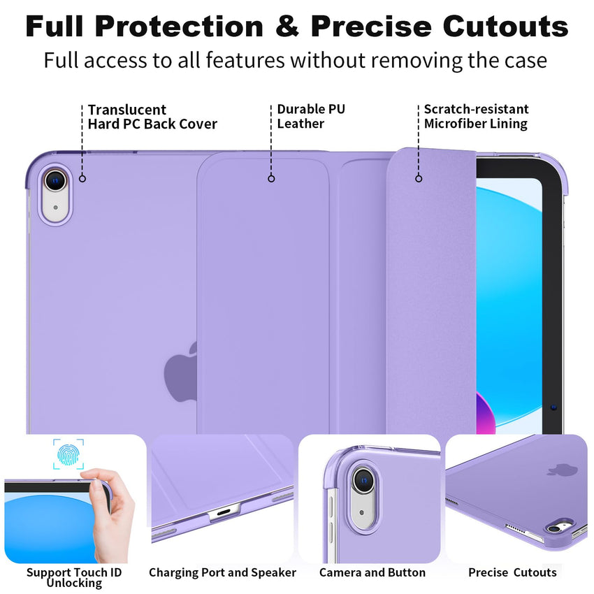SUPFINE for iPad (A16) 11th Generation Case 11 inch 2025 & iPad 10th Generation Case 10.9 inch 2022, Slim Stand Hard PC Translucent Back Shell Cover (Support Touch ID, Auto Wake/Sleep), Black - 7DAY'S