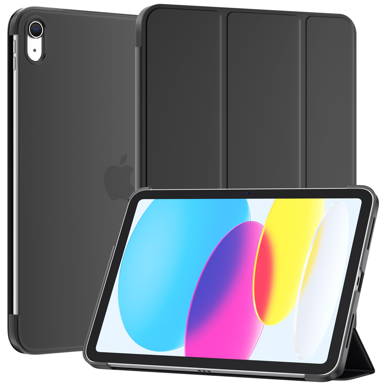 SUPFINE for iPad (A16) 11th Generation Case 11 inch 2025 & iPad 10th Generation Case 10.9 inch 2022, Slim Stand Hard PC Translucent Back Shell Cover (Support Touch ID, Auto Wake/Sleep), Black - 7DAY'S