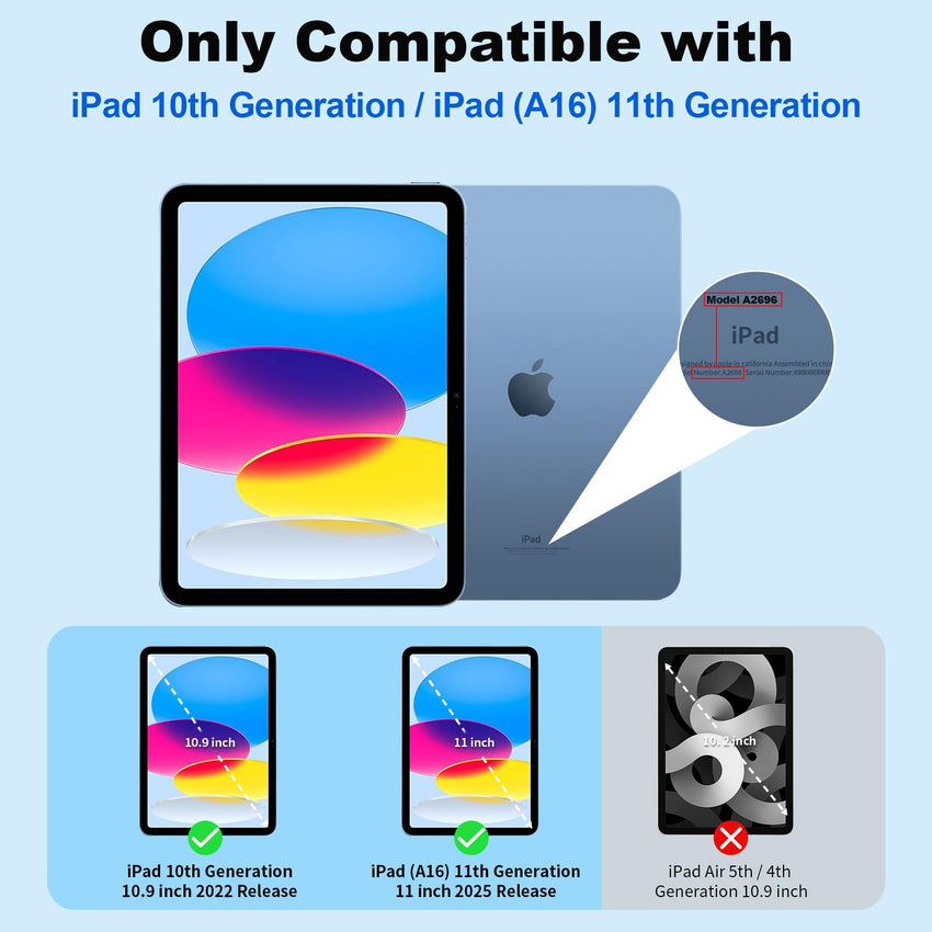SUPFINE for iPad (A16) 11th Generation Case 11 inch 2025 & iPad 10th Generation Case 10.9 inch 2022, Slim Stand Hard PC Translucent Back Shell Cover (Support Touch ID, Auto Wake/Sleep), Black - 7DAY'S