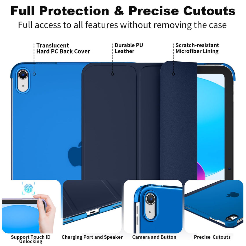 SUPFINE for iPad (A16) 11th Generation Case 11 inch 2025 & iPad 10th Generation Case 10.9 inch 2022, Slim Stand Hard PC Translucent Back Shell Cover (Support Touch ID, Auto Wake/Sleep), Black - 7DAY'S