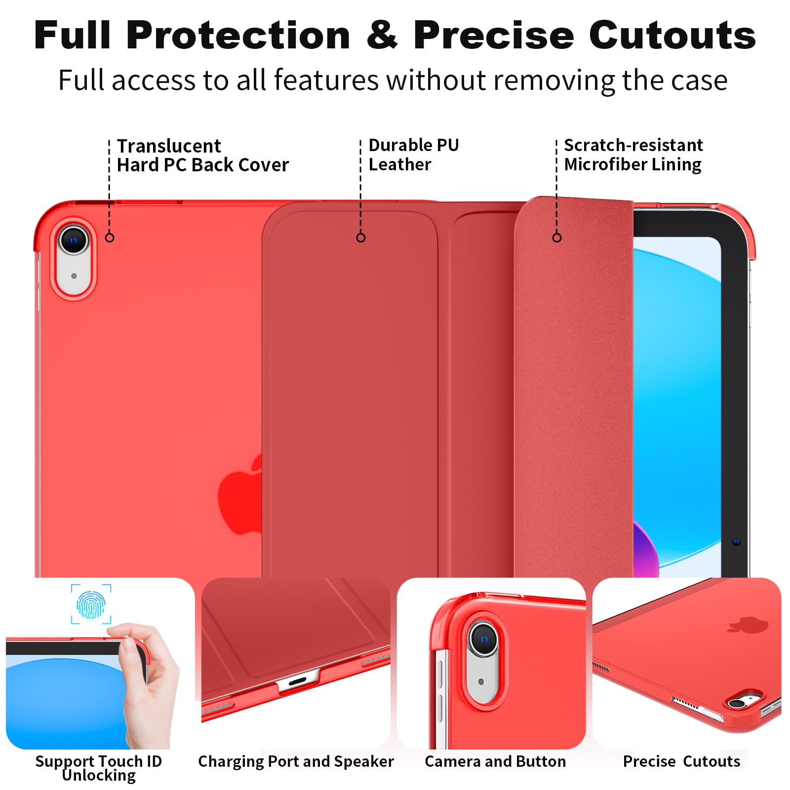 SUPFINE for iPad (A16) 11th Generation Case 11 inch 2025 & iPad 10th Generation Case 10.9 inch 2022, Slim Stand Hard PC Translucent Back Shell Cover (Support Touch ID, Auto Wake/Sleep), Black - 7DAY'S