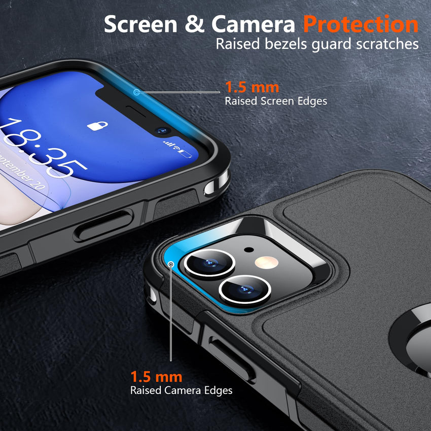 SUPFINE for iPhone 11 Case, [10 FT Military Dropproof] [Dual Layer Structure Protection] Non - Slip Heavy Duty Shockproof Phone Case,Black - 7DAY'S