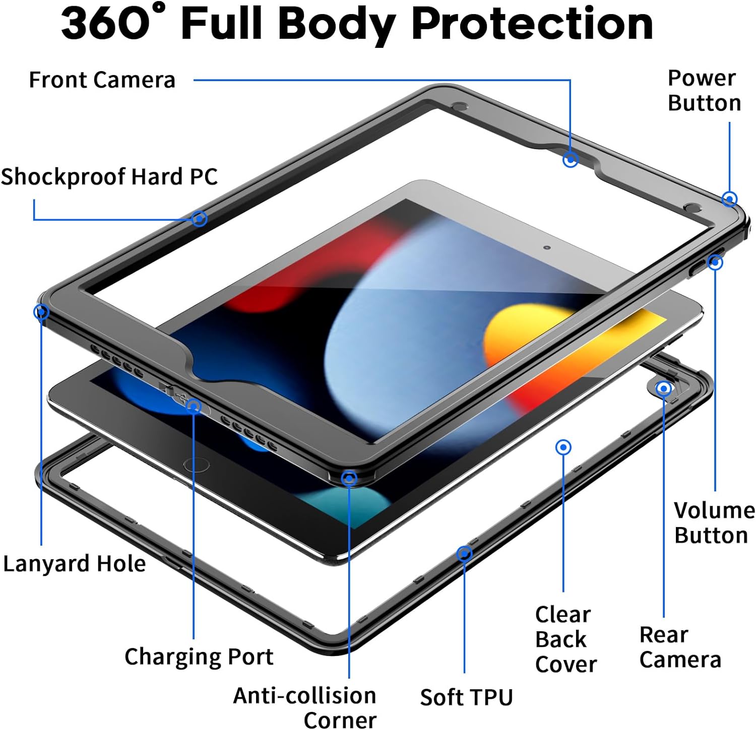 SUPFINE for Waterproof iPad 9th Generation Case, [Built - in Screen Protector] [IP68 Waterproof] Full Body Rugged Shockproof Protective Cover for 10.2 inch iPad 9th/8th/7th(2021/2020/2019), Black/Clear - 7DAY'S