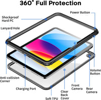 SUPFINE for Waterproof iPad (A16) 11th Generation Case & iPad 10th Generation Case, [Built - in Screen Protector] [IP68 Waterproof] Full Body Rugged Shockproof Protective Cover, Black/Clear - 7DAY'S
