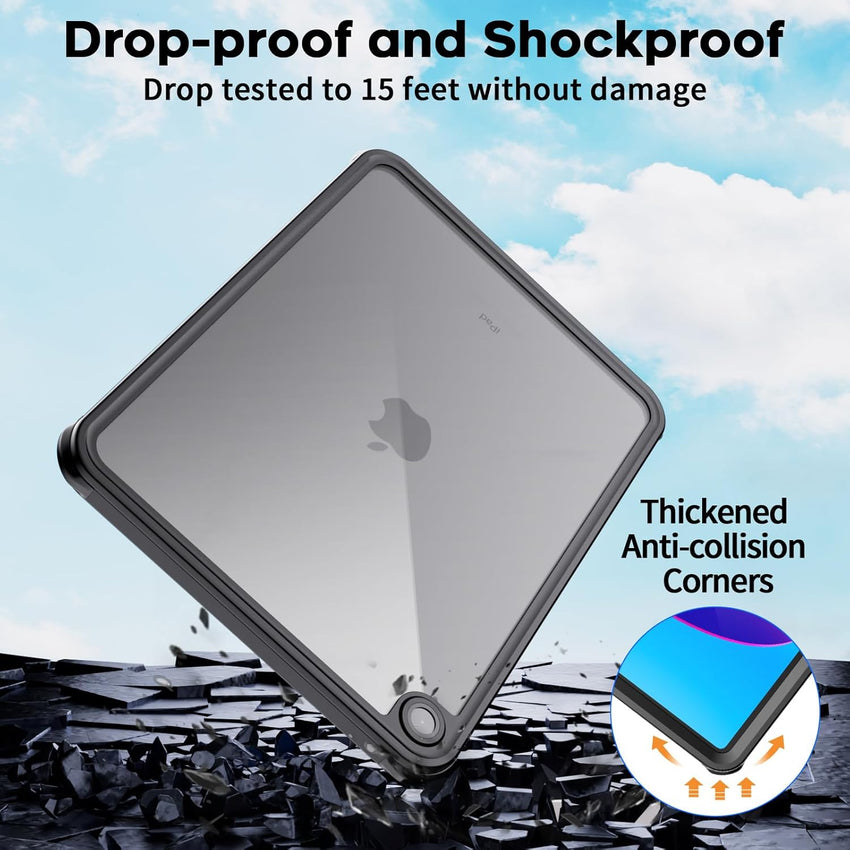 SUPFINE for Waterproof iPad (A16) 11th Generation Case & iPad 10th Generation Case, [Built - in Screen Protector] [IP68 Waterproof] Full Body Rugged Shockproof Protective Cover, Black/Clear - 7DAY'S