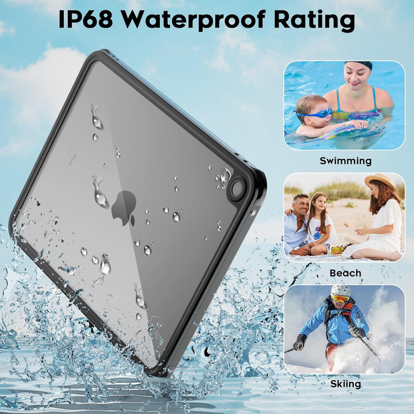 SUPFINE for Waterproof iPad (A16) 11th Generation Case & iPad 10th Generation Case, [Built - in Screen Protector] [IP68 Waterproof] Full Body Rugged Shockproof Protective Cover, Black/Clear - 7DAY'S