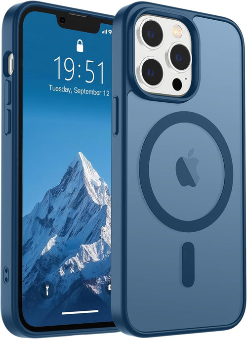 iPhone 12 Pro Max Case (Compatible with MagSafe) (Military Grade Drop Protection) Translucent Matte Shockproof Phone Cover,Deep Blue