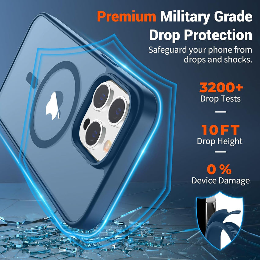 SUPFINE Magnetic for iPhone 12 Pro Max Case (Compatible with MagSafe) (Military Grade Drop Protection) Translucent Matte Shockproof Phone Cover,Deep Blue - 7DAY'S