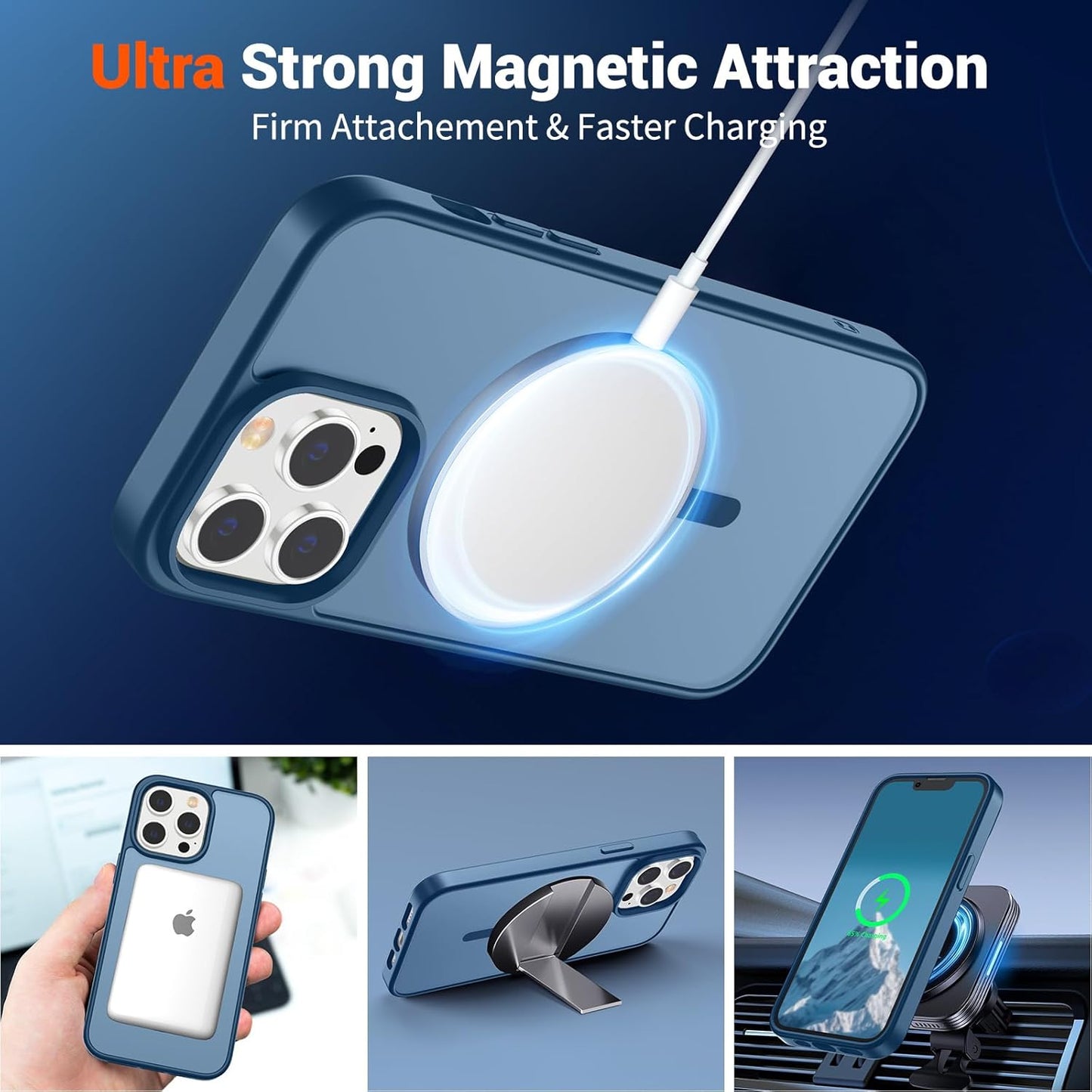 SUPFINE Magnetic for iPhone 12 Pro Max Case (Compatible with MagSafe) (Military Grade Drop Protection) Translucent Matte Shockproof Phone Cover,Deep Blue - 7DAY'S