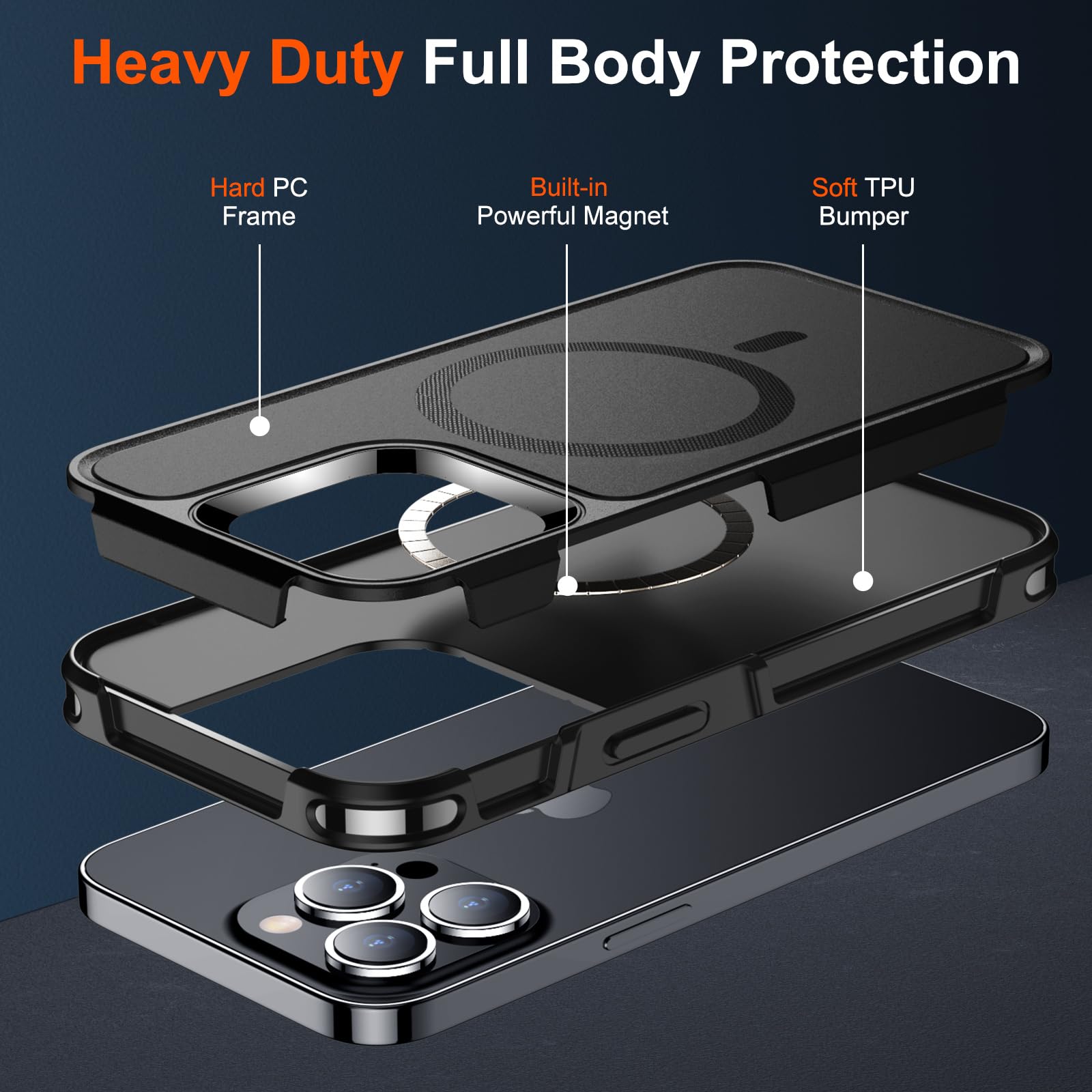 SUPFINE Magnetic for iPhone 12 Pro Max Case, [Compatible with MagSafe][10 FT Military Grade Drop Protection] [Dual Layer Structure Protection] Heavy Duty Full - Body Shockproof Phone Case, Black - 7DAY'S