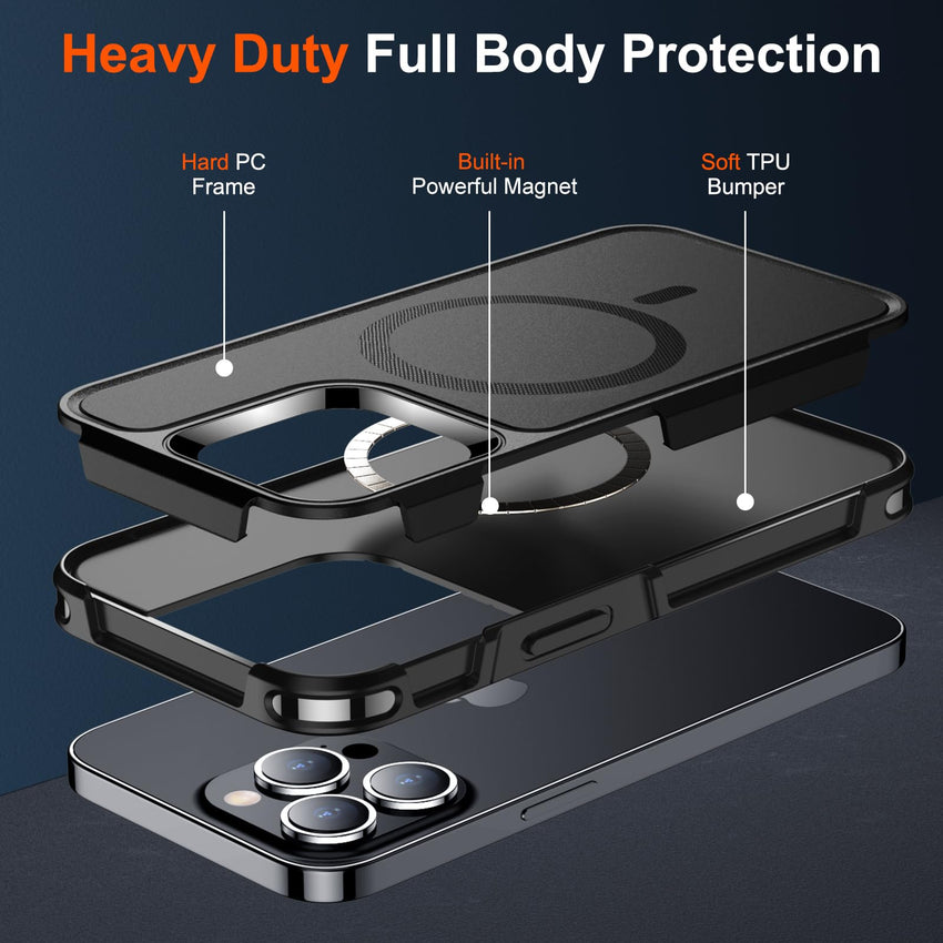 SUPFINE Magnetic for iPhone 12 Pro Max Case, [Compatible with MagSafe][10 FT Military Grade Drop Protection] [Dual Layer Structure Protection] Heavy Duty Full - Body Shockproof Phone Case, Black - 7DAY'S