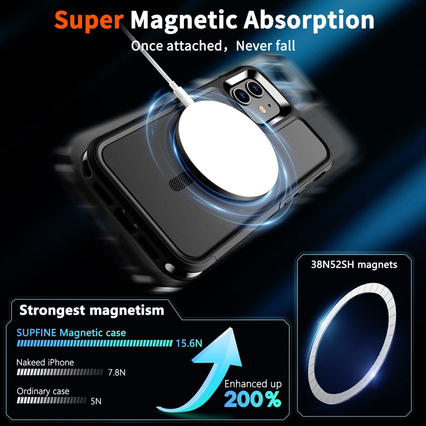 SUPFINE Magnetic for iPhone 12 Pro Max Case, [Compatible with MagSafe][10 FT Military Grade Drop Protection] [Dual Layer Structure Protection] Heavy Duty Full - Body Shockproof Phone Case, Black - 7DAY'S
