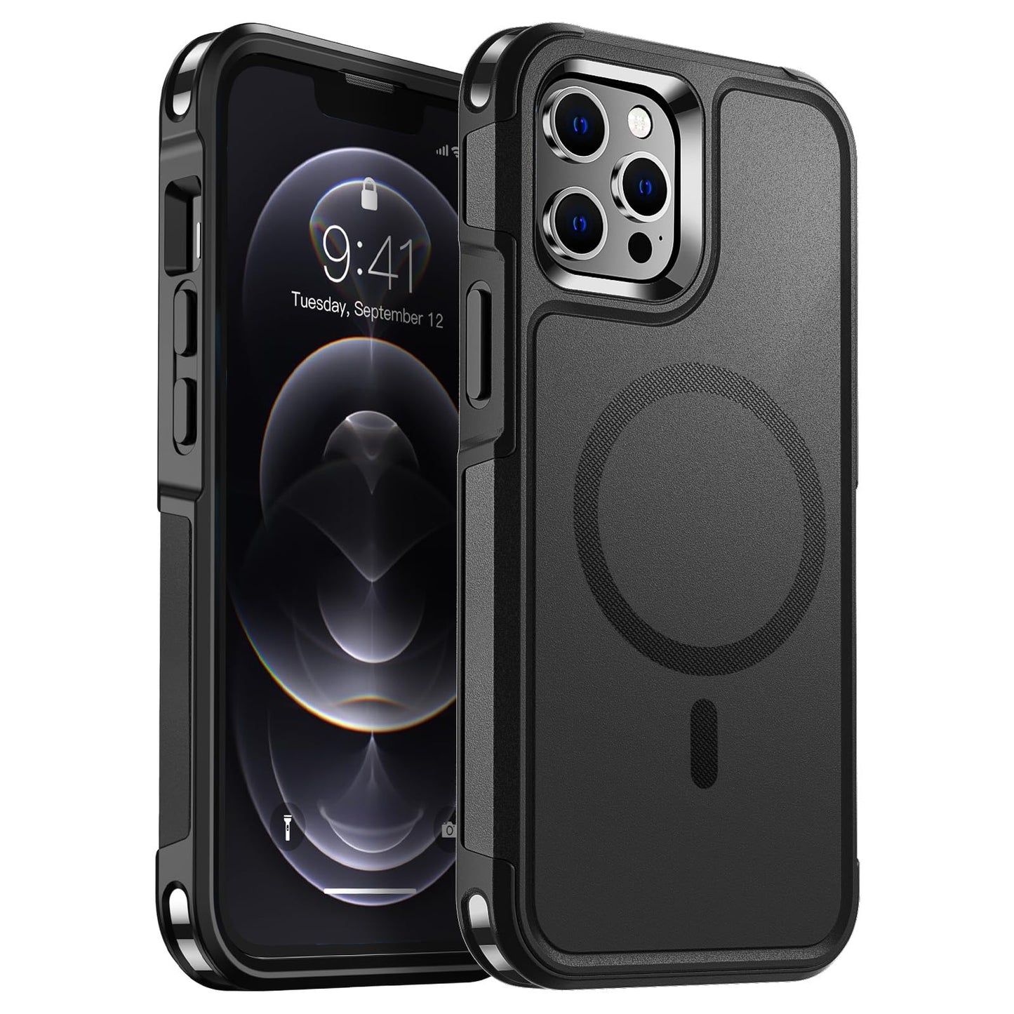 SUPFINE Magnetic for iPhone 12 Pro Max Case, [Compatible with MagSafe][10 FT Military Grade Drop Protection] [Dual Layer Structure Protection] Heavy Duty Full - Body Shockproof Phone Case, Black - 7DAY'S