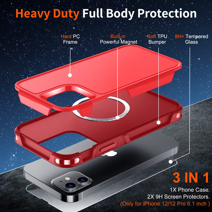 SUPFINE Magnetic for iPhone 12 Pro Max Case, [Compatible with MagSafe][10 FT Military Grade Drop Protection] [Dual Layer Structure Protection] Heavy Duty Full - Body Shockproof Phone Case, Black - 7DAY'S