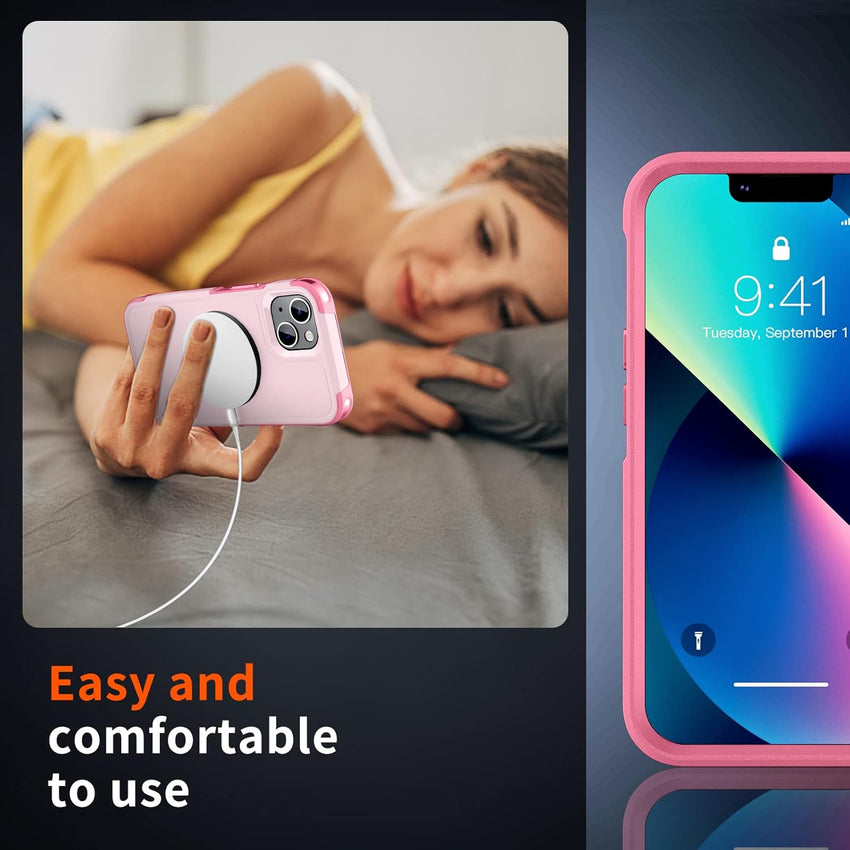 SUPFINE Magnetic for iPhone 13 Case, [Compatible with MagSafe][10 FT Military Grade Drop Protection] [Dual Layer Structure Protection] Non - Slip Heavy Duty Full - Body Shockproof Phone Case,Pink - 7DAY'S