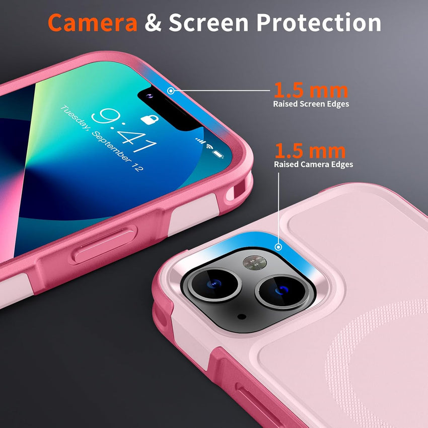 SUPFINE Magnetic for iPhone 13 Case, [Compatible with MagSafe][10 FT Military Grade Drop Protection] [Dual Layer Structure Protection] Non - Slip Heavy Duty Full - Body Shockproof Phone Case,Pink - 7DAY'S