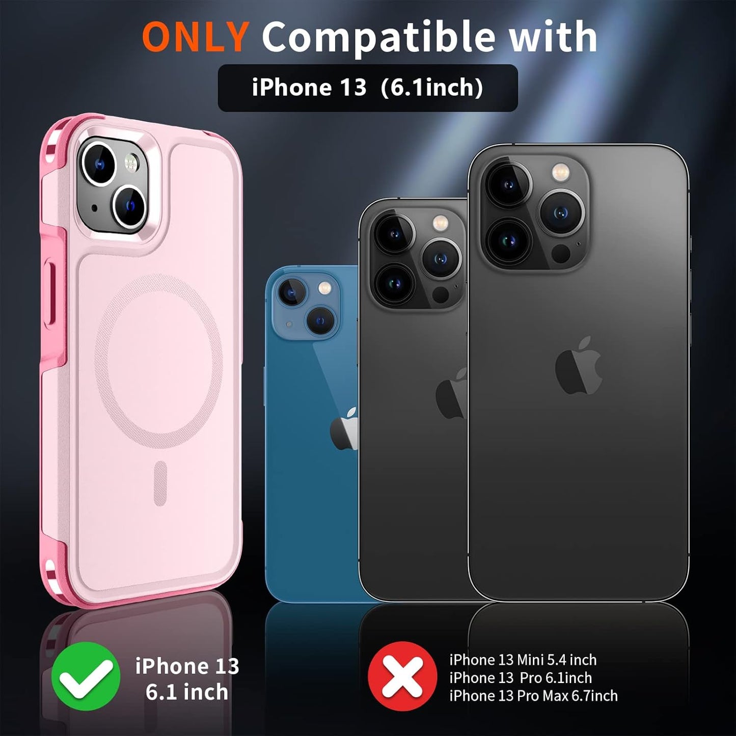 SUPFINE Magnetic for iPhone 13 Case, [Compatible with MagSafe][10 FT Military Grade Drop Protection] [Dual Layer Structure Protection] Non - Slip Heavy Duty Full - Body Shockproof Phone Case,Pink - 7DAY'S