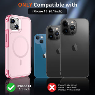SUPFINE Magnetic for iPhone 13 Case, [Compatible with MagSafe][10 FT Military Grade Drop Protection] [Dual Layer Structure Protection] Non - Slip Heavy Duty Full - Body Shockproof Phone Case,Pink - 7DAY'S