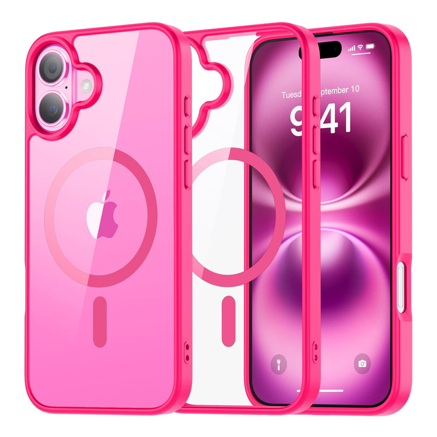 SUPFINE Magnetic for iPhone 13 case & iPhone 14 case, [Compatible with MagSafe][Clear Hard Back with Soft TPU Frame][12FT Military Grade Drop Protection] Shockproof Phone Case,Clear Pink - 7DAY'S