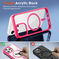 SUPFINE Magnetic for iPhone 13 case & iPhone 14 case, [Compatible with MagSafe][Clear Hard Back with Soft TPU Frame][12FT Military Grade Drop Protection] Shockproof Phone Case,Clear Pink - 7DAY'S