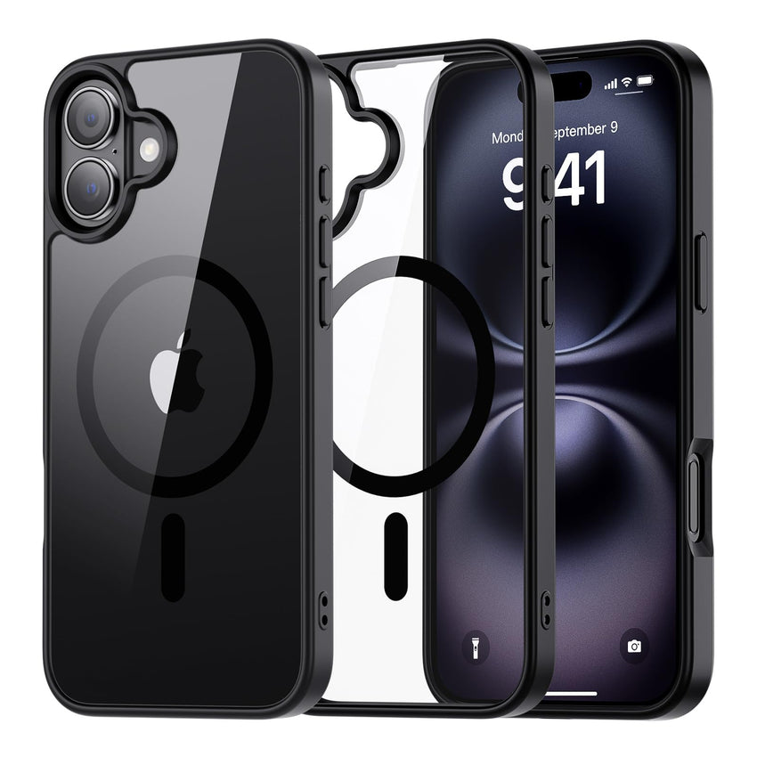 SUPFINE Magnetic for iPhone 13 case & iPhone 14 case, [Compatible with MagSafe][Clear Hard Back with Soft TPU Frame][12FT Military Grade Drop Protection] Shockproof Phone Case,Clear Pink - 7DAY'S
