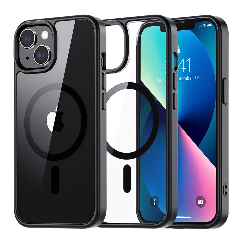 SUPFINE Magnetic for iPhone 13 case & iPhone 14 case, [Compatible with MagSafe][Clear Hard Back with Soft TPU Frame][12FT Military Grade Drop Protection] Shockproof Phone Case,Clear Pink - 7DAY'S
