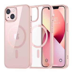 SUPFINE Magnetic for iPhone 13 case & iPhone 14 case, [Compatible with MagSafe][Clear Hard Back with Soft TPU Frame][12FT Military Grade Drop Protection] Shockproof Phone Case,Clear Pink - 7DAY'S