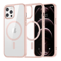 SUPFINE Magnetic for iPhone 13 case & iPhone 14 case, [Compatible with MagSafe][Clear Hard Back with Soft TPU Frame][12FT Military Grade Drop Protection] Shockproof Phone Case,Clear Pink - 7DAY'S