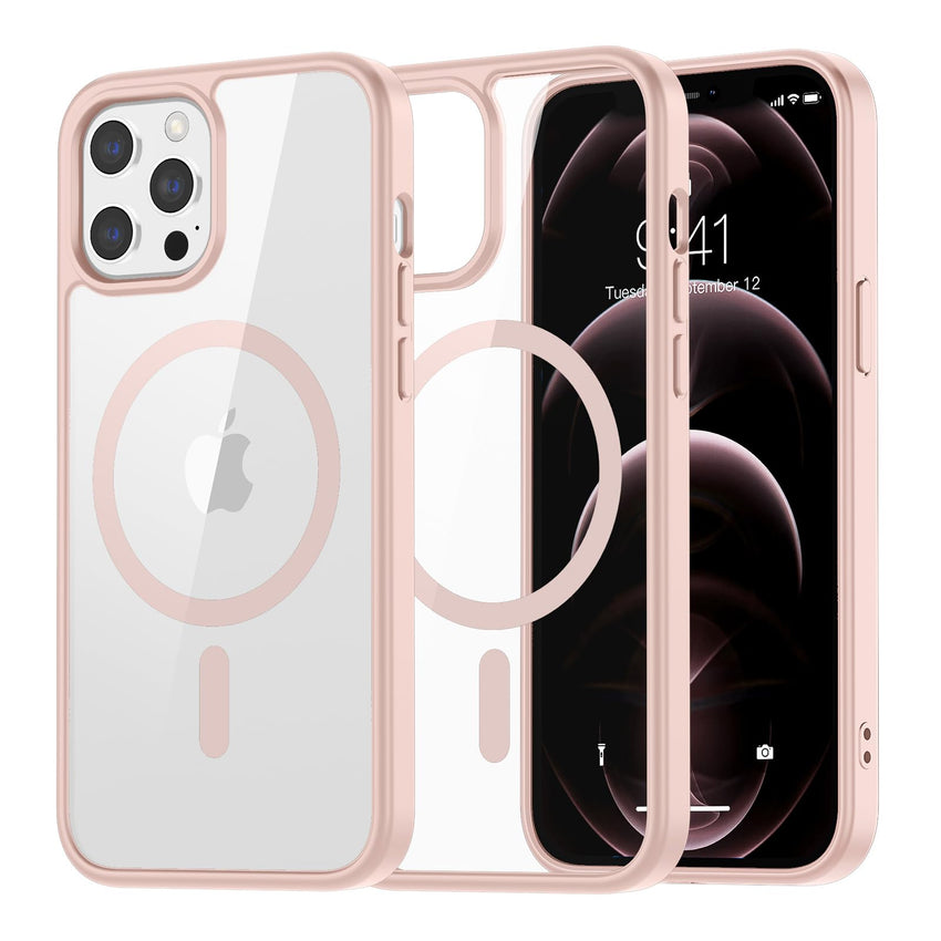 SUPFINE Magnetic for iPhone 13 case & iPhone 14 case, [Compatible with MagSafe][Clear Hard Back with Soft TPU Frame][12FT Military Grade Drop Protection] Shockproof Phone Case,Clear Pink - 7DAY'S